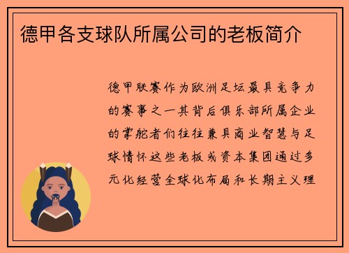德甲各支球队所属公司的老板简介